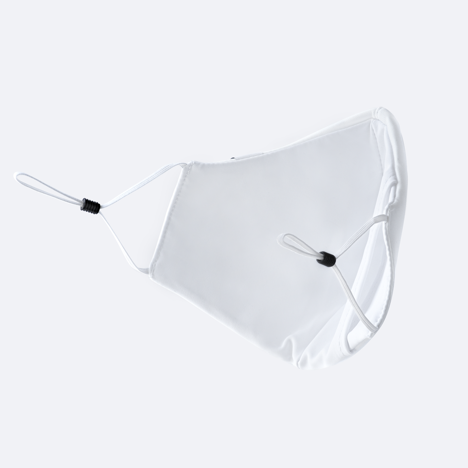 white face mask with adjustable loops and sleeve for filter